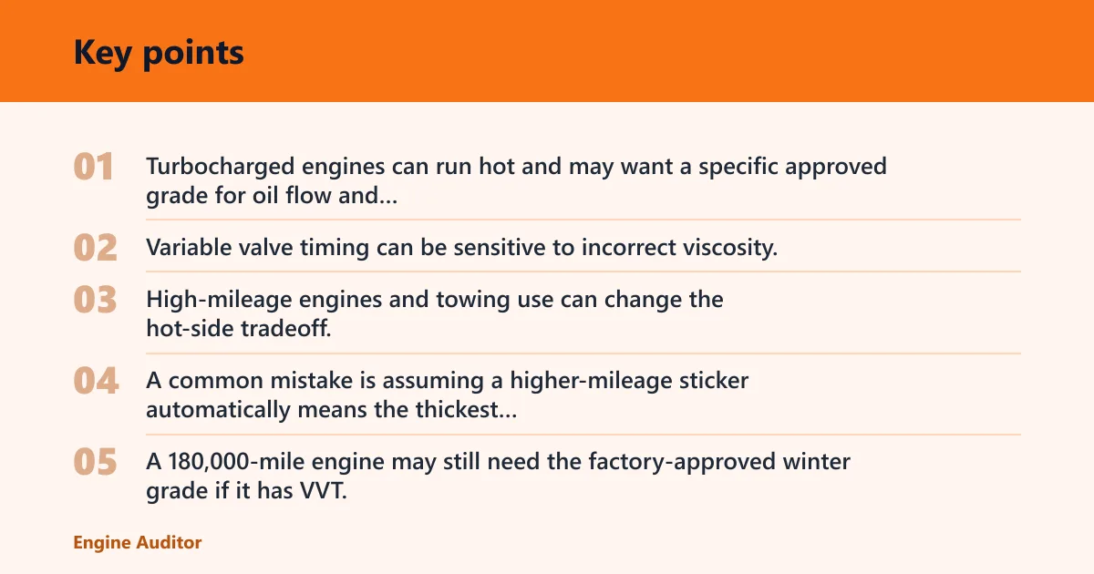 Key points: Winter oil selection matrix