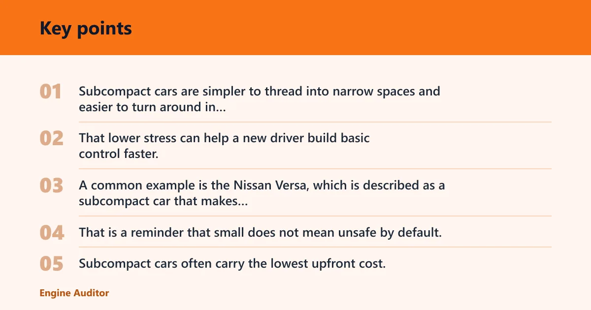 Key points: Are subcompact cars good for new drivers?