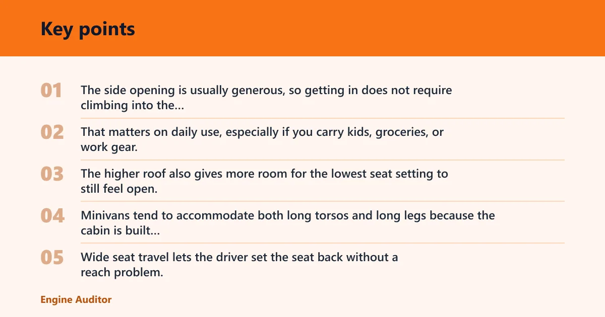 Key points: Why minivans often fit the tallest drivers best