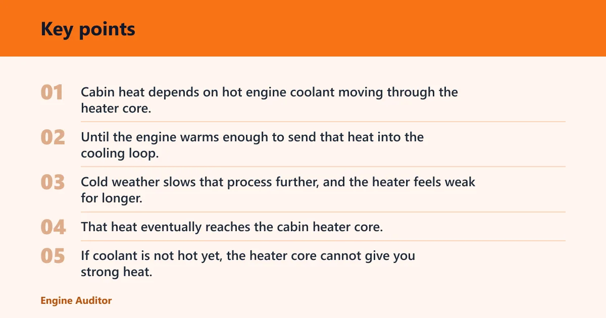 Key points: Why cabin heat starts late