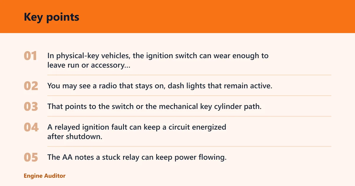 Key points: Why does my car seem like it is still on after I turn it off?