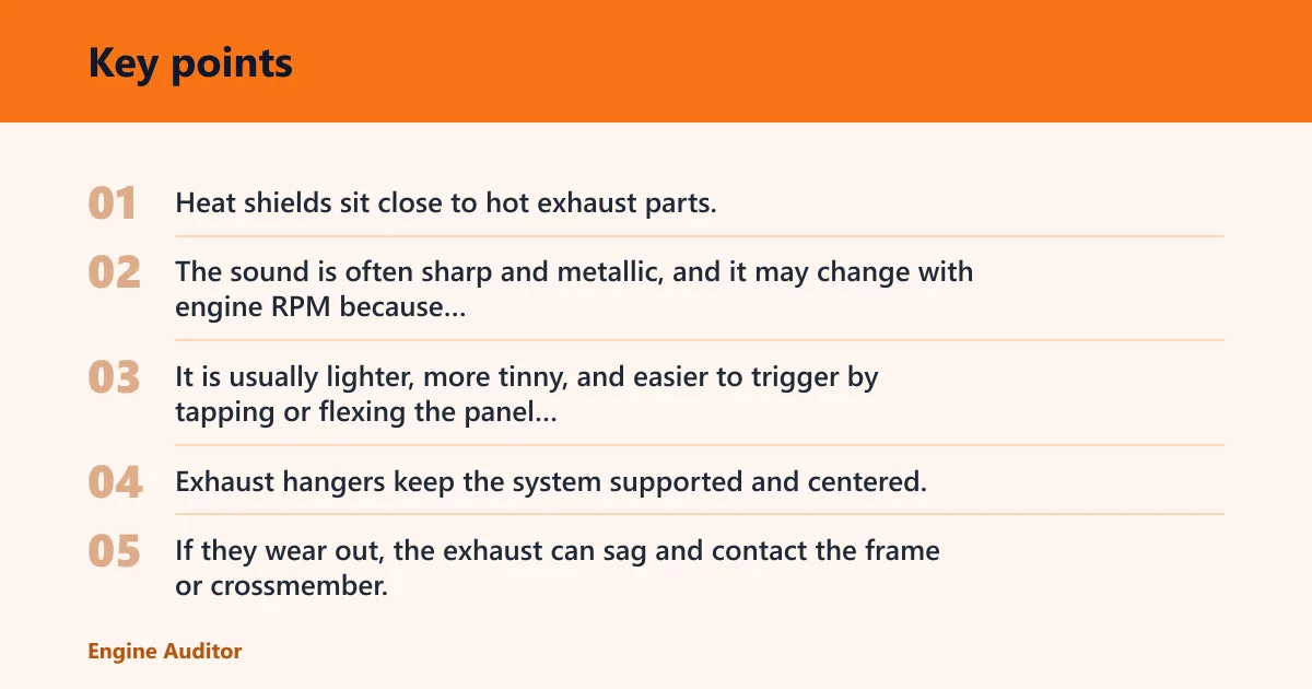 Key points: Heat shields and loose exhaust parts