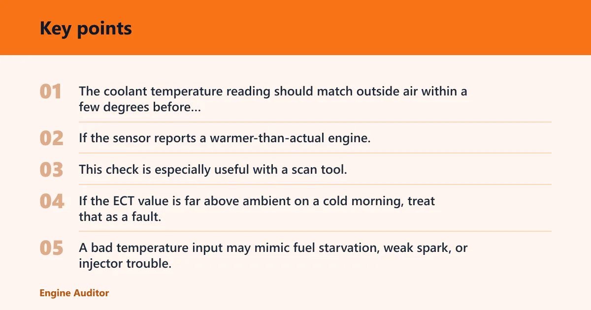 Key points: Cold start fuel and sensor faults