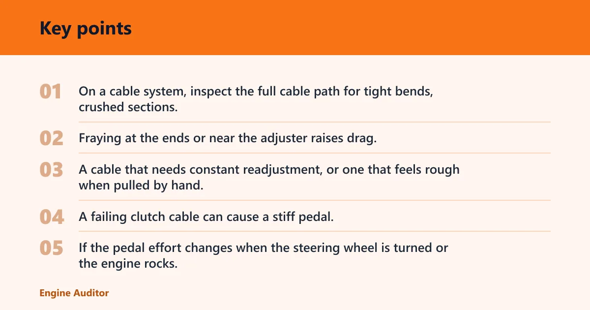Key points: Could the cable or hydraulics be making the pedal heavy?