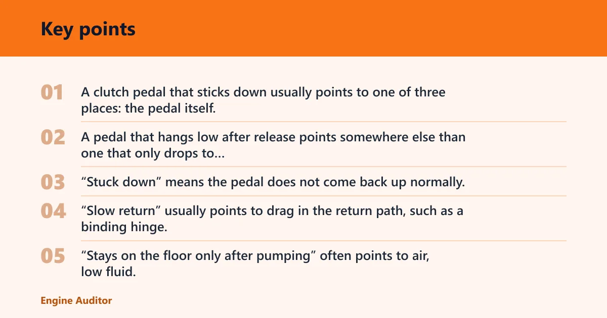 Key points: What a clutch pedal that sticks down usually means