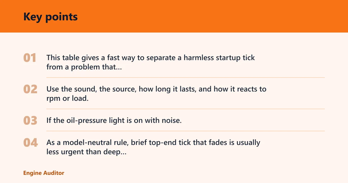 Key points: Cold-start knock triage table