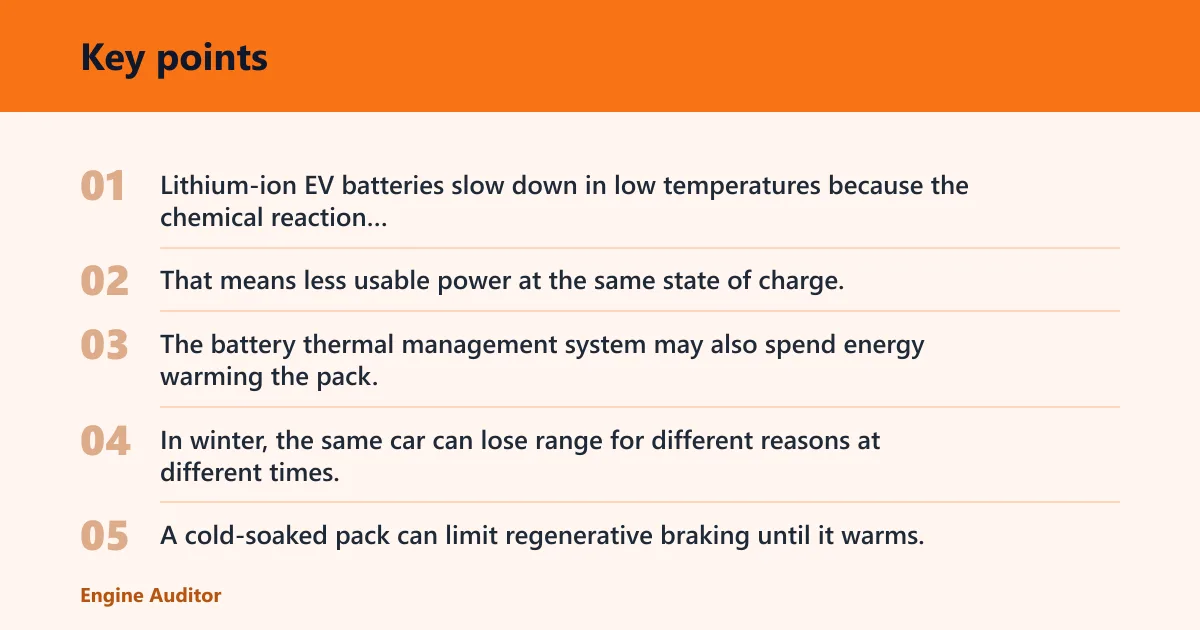 Key points: Why EV range drops in cold weather