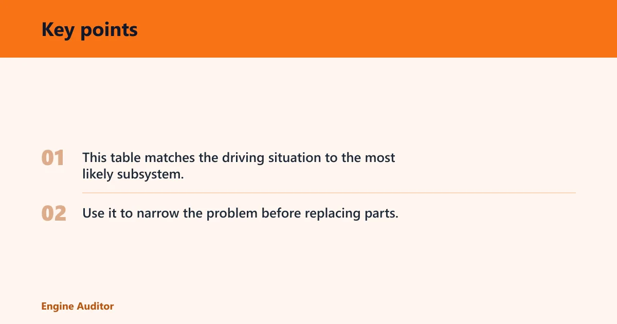 Key points: Pedal lag symptom table