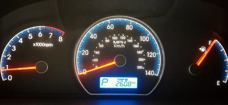Car owner and mechanic checking a dashboard temperature gauge with the hood open