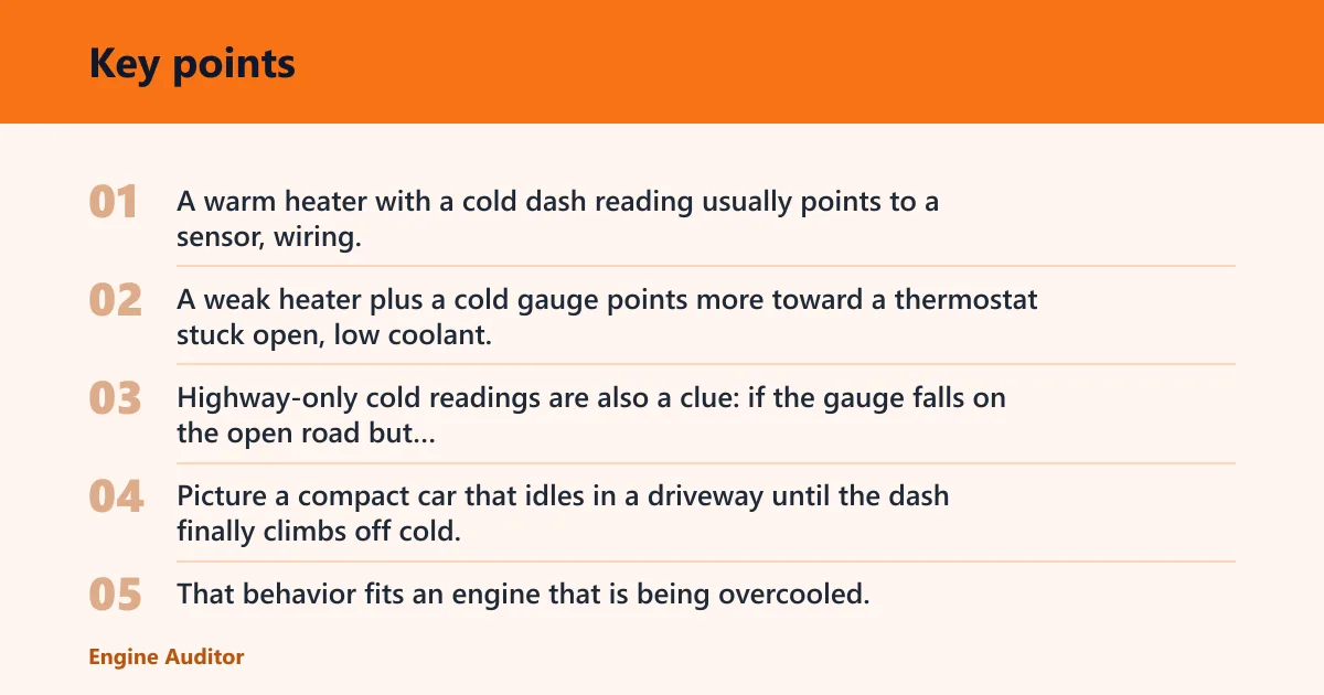 Key points: What does it mean when your temperature gauge stays on cold?