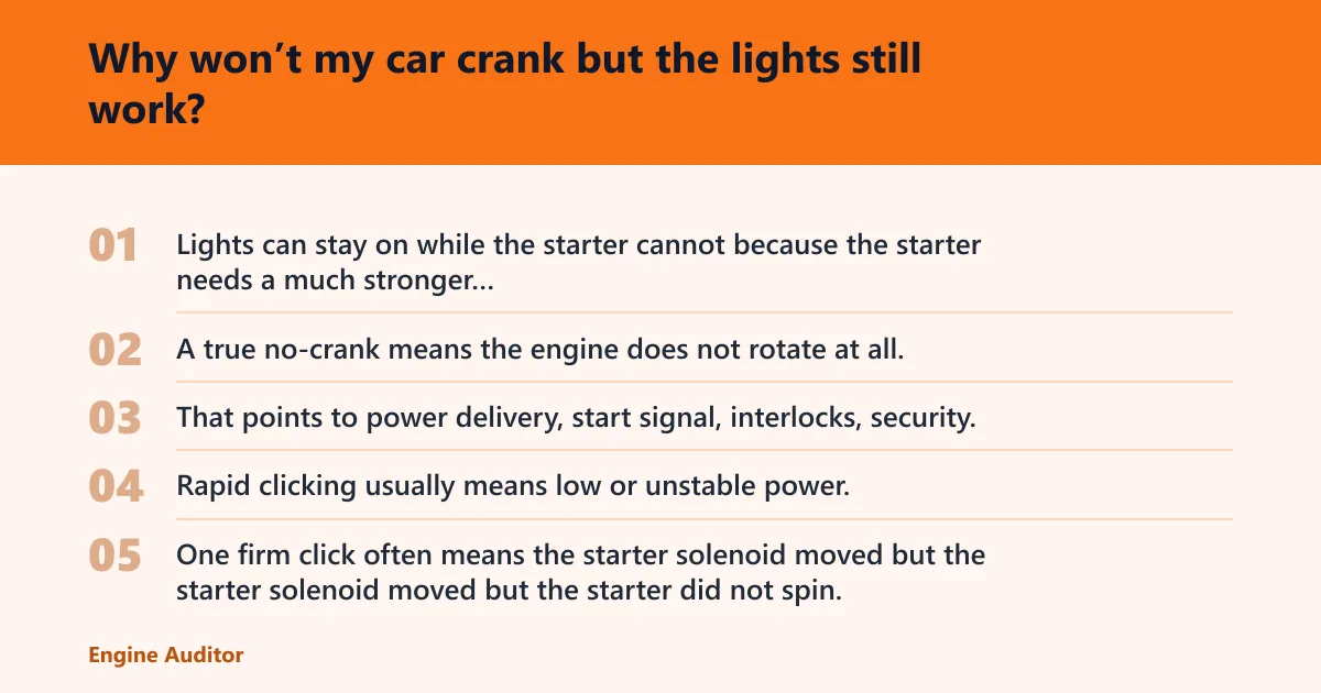 Steps: Why won’t my car crank but the lights still work?